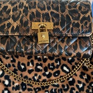 Kurt Geiger Leopard Quilted Shoulder Bag with Gold Padlock